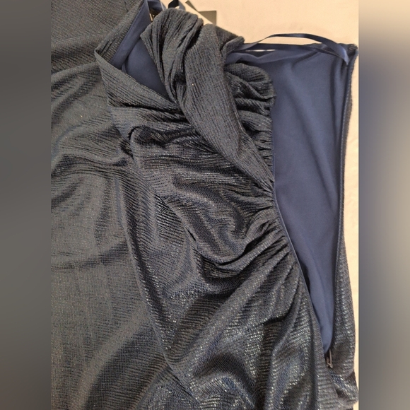 NWT RALPH LAUREN BLACK LABEL Metallic  Navy One-Shoulder Dress - Picture 8 of 10